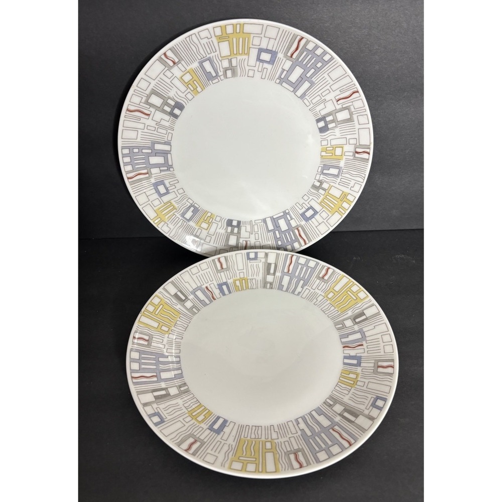 2 Hutschenreuther Bavaria Selb Salad Plates 7.5" 8" Mid Century Modern Abstract